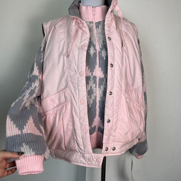 Deadstock Vintage Baby Pink and Grey Reversible Jacket and Vest - Picture 1 of 8